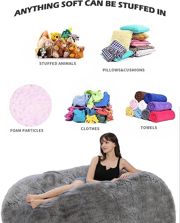 Bean Bag Chairs for Kids Comfy Fluffy Bean Bag Chair Covers Only (No Filler) Round Sofa Chairs for Bedroom Living Room Decor, 5FT, Blue