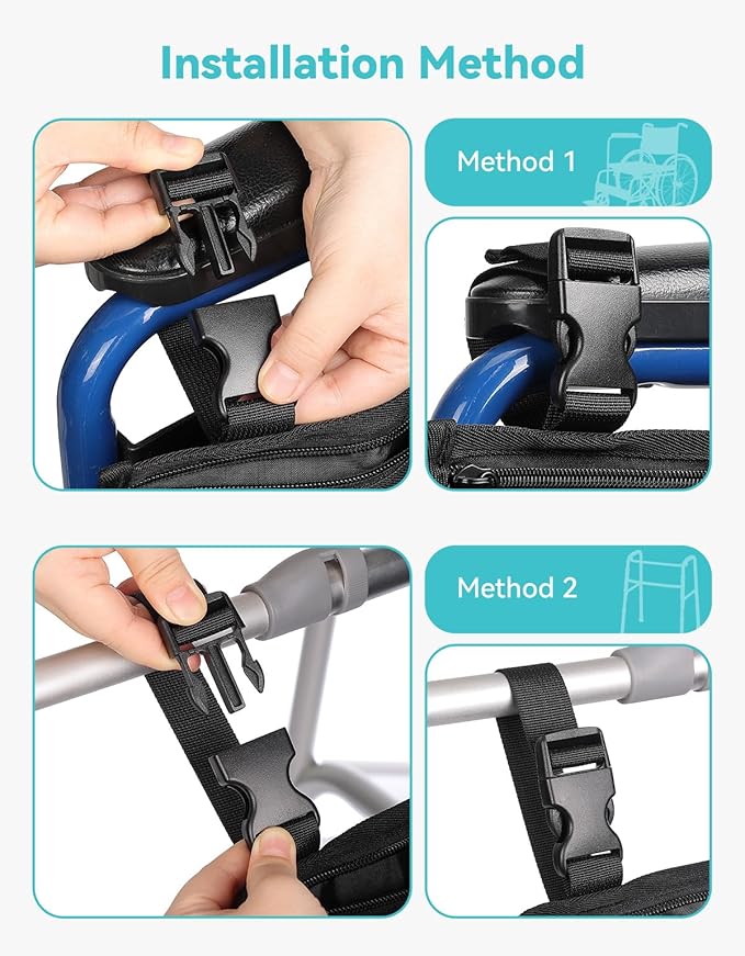 Wheelchair Side Bag, Wheelchair Armrest Pouch Accessories with Cup Holder, Storage Bag for Walker, Rollator, Electric Scooter Wheelchairs, Ideal Gift for Mother's Day & Father's Day