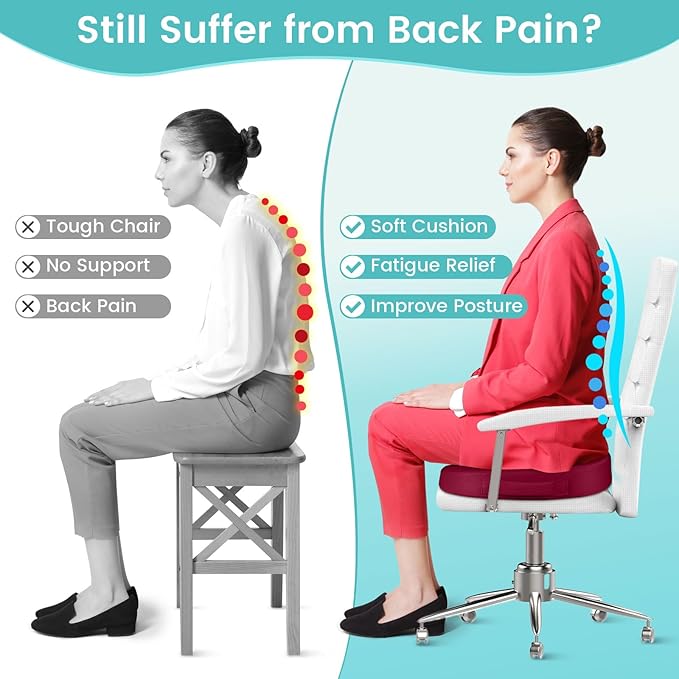 Office Chair Seat Cushion, Cooling Gel Enhanced Memory Foam Cushion for Long Sitting - Back, Sciatica, Coccyx, Tailbone Pain Relief Pillow - for Office, Gaming, Car, Wheelchair - Red, Large