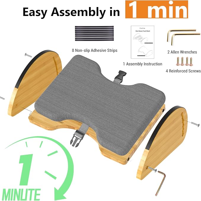 Bamboo Foot Rest for Under Desk at Work - 3-in-1 Reversible Rocking Under Desk Footrest with Foam Cushion and 6 Adjustable Heights, Ergonomic Foot Rest with Washable Cover for Home, Office and Gaming
