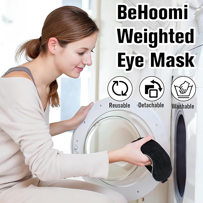 BeHoomi Heated Eye Mask Warm Compress for Eyes, Soothing Weighted Eye Mask for Sleeping, Microwave Moist Heating Pad Hot Compress for Eyes Relaxation, Reusable Sleep Mask for Home, Office (Black)