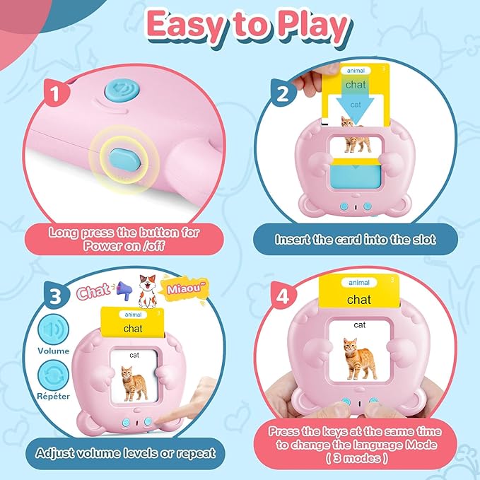 French & English Talking Flash Cards for Toddler, Learning Montessori Toys with 224 Sight Words, Speech Therapy Toys, Children's Sensory Preschool Learning Educational Birthday Gifts