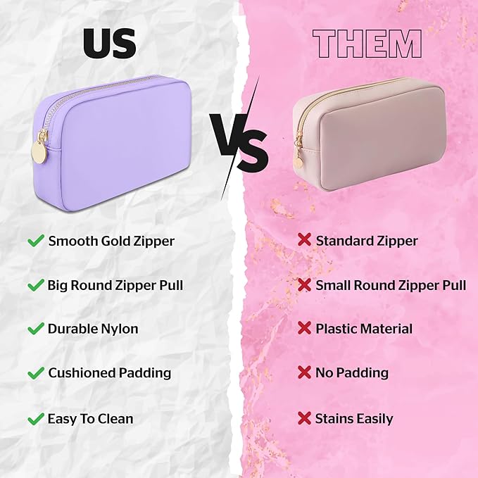 DANCOUR Nylon Makeup Bags for Women Large Preppy Travel Toiletry Pouch Cosmetic Bag Makeup Organizer