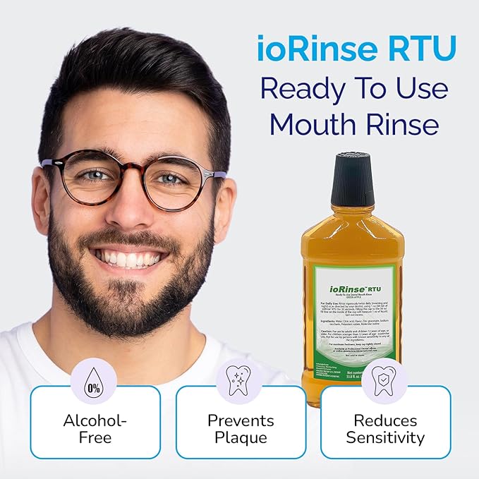 ioRinse Ready-to-Use (RTU) Mouthwash for Fresher Breath, Halitosis Relief, Alcohol-Free, Fluoride-Free and a Professional Clean, Original ioRinse RTU Mouth Wash, Zero Alcohol - Green Apple Flavor, 1L