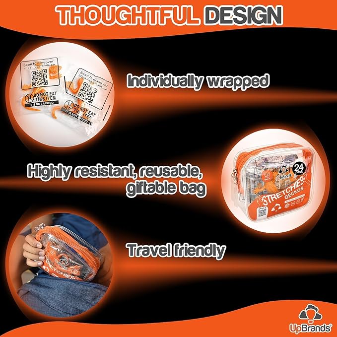 UpBrands 24 Pack ORANGE Super Stretchy Lizard Toys - Tangy Party Favors, Rubber Lizards for Kids, Small Classroom Prizes, Reptile & Newt Toy, Stress-Relief & Orange Celebrations