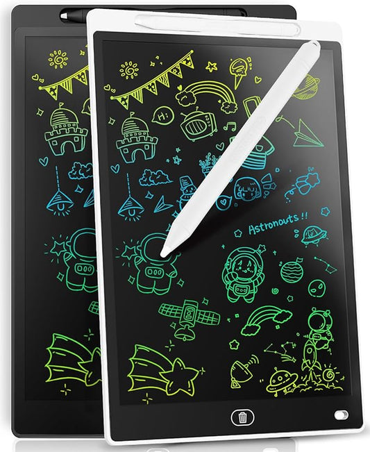 [2 Pack] Genialba LCD Writing Tablet 12-Inch Colorful Doodle Board, Toddler Learning Educational Toys Gifts for 3-8 Years Old Girls and Boys, Electronic Drawing Pad for Kids (Black&White)