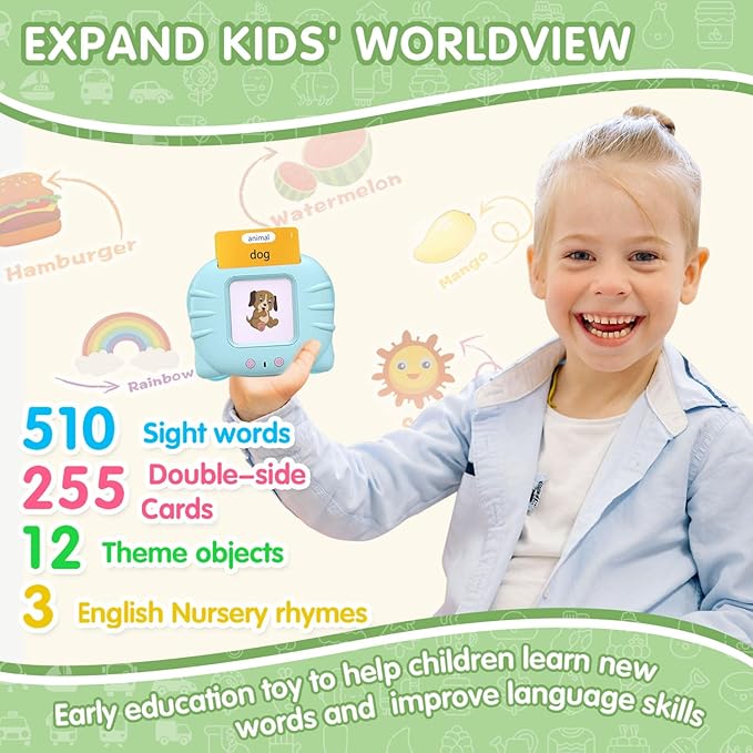 Talking Flash Cards 510 Sight Words Educational Montessori Toys for Toddlers, Autism-Sensory Pocket Speech Therapy Boys Girls Toy Preschool Learning Resource Christmas Easter Gift (255 Cards)
