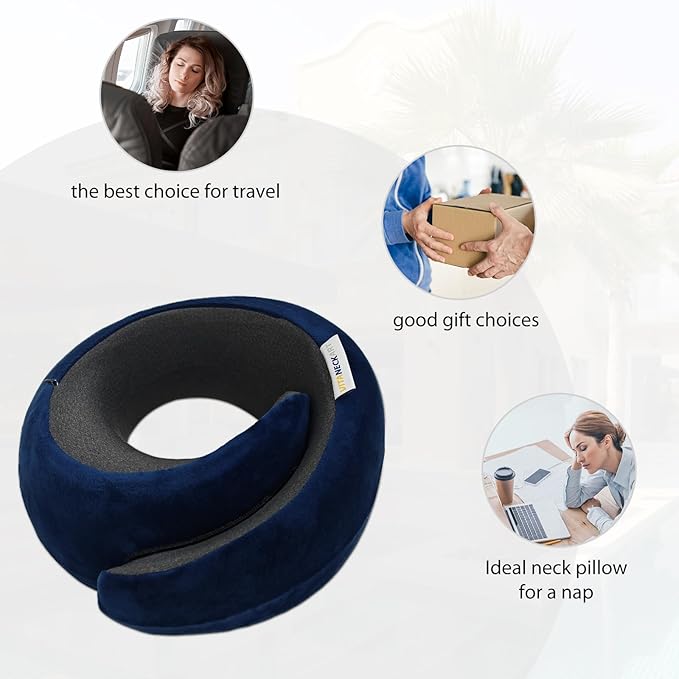 VITANECKART Snail Flexible Neck Pillow, Premium Memory Foam Travel Pillow, 360°Ergonomic Design, Asymmetrical Sides, Suitable for Flight, Car, Office, Washable Pillowcase (Dark Blue)