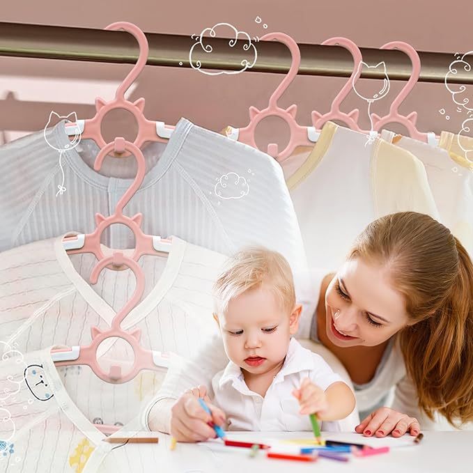Baby Hangers for Nursery Closet, Infant Hangers Extendable and Non-Slip for Newborn Toddler Kids Clothes,11"-14.6" Adjustable Children Coat Pant Hanger for Girl and Boy Nursery Must Have (40pcs Pink)