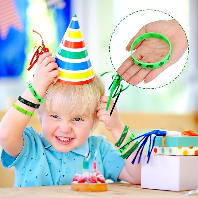30 Pack Reptile Party Supplies Crocodile Silicone Wristbands Reptile Party Favors Crocodile Party Favors Bracelet Gifts Bag Stuffer for Reptile Crocodile Themed Birthday Party Supplies (Reptile)