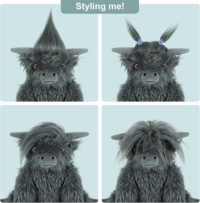 Heatable & Coolable Highland Cow Stuffed Animal, Microwavable Heating Pad for Soothing & Relaxation, Black Cattle Plushies for Stress Relief, Lavender Scented Stuffed Cow Gifts