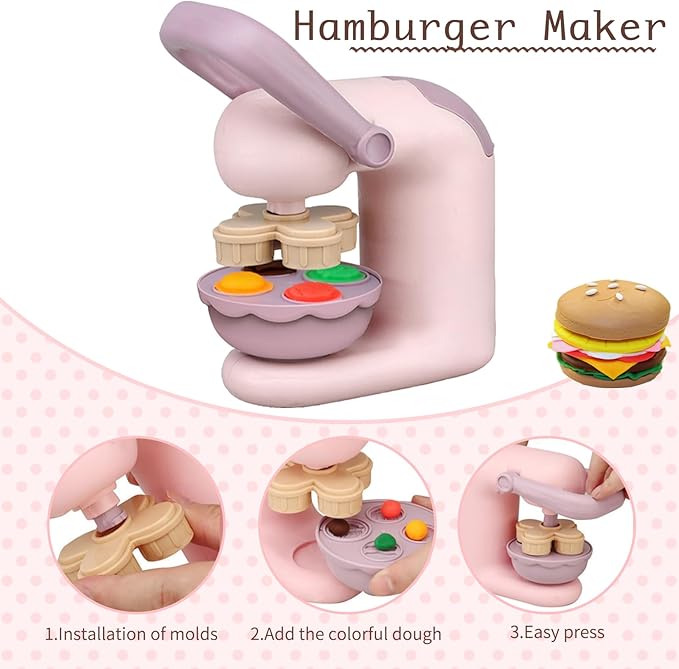 3 in 1 Color Dough Sets for Kids, Ice Cream Noodle Hamburger Maker Machine for Playdoh Tools, Playdough Sets for Kids Ages 4-8, Kitchen Creations Set for Girls Boys 3+ (12 Colors Dough)