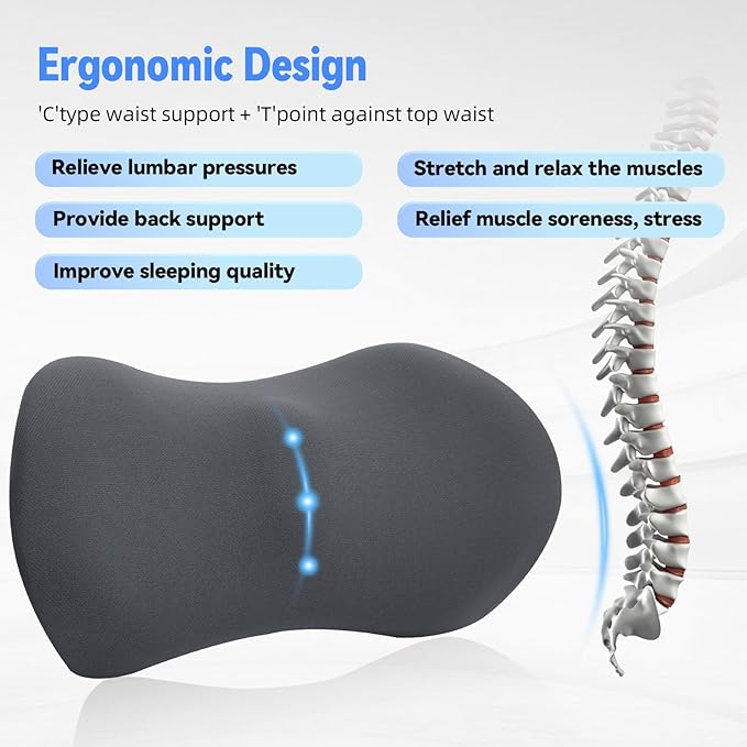 Lumbar Support Pillow for Office Chair and Car Seat, Lumbar Pillow with Adjustable Strap, Memory Foam Back Pillow for Lower Back Pain Relief, Back Support Pillow for Sitting, Driving, Traveling