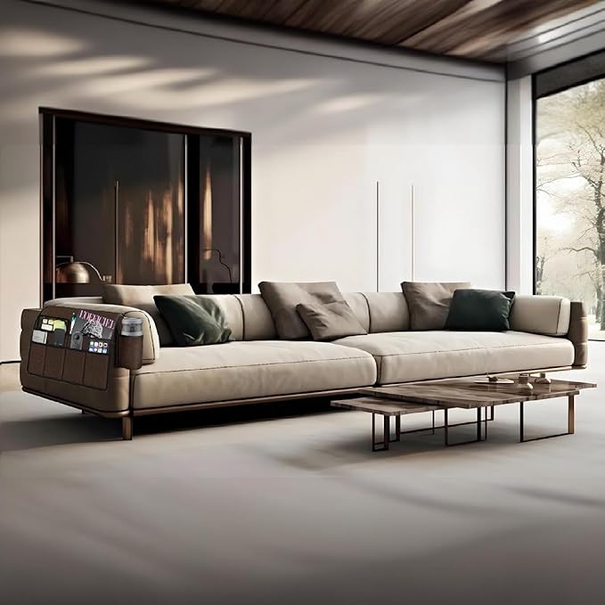 Ntomtuex Sofa Armchair Caddy Remote Control Holder with Water Bottle for Couch Recliner, Armrest Organizer with 7-Pocket Design for Magazines, Eyeglasses, iPad, Phone, Coffee