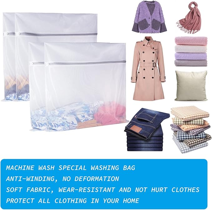 SUERIV Laundry Mesh Bag-Heavy Duty Mesh Laundry Bags,Laundry Bags Mesh Wash Bag for Washing Machine-Supper Zipper Net Laundry Bag for Travel,Lingerie,Sweater,Garment,Undergarment 4（24Inch×24Inch）