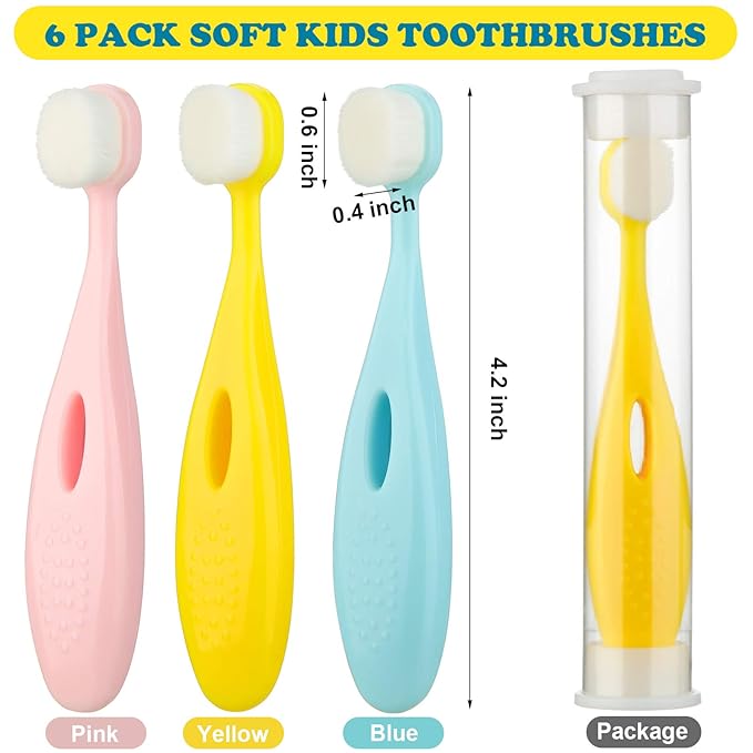 6 Pieces Kids Extra Soft Nano Toothbrush Children Bristles Children Micro Nano Manual Toothbrush Set with 20000 Bristles for Age 1 and Above Boys Girls Gum Protecting Cleaning(Cute Style)
