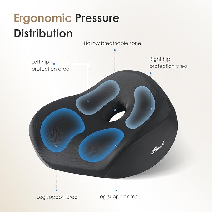 FLORICH Lumbar Support Pillow and Car Seat Cushion, Ergonomic Back Support Pillow and Seat Chair Cushion for Office Chair Memory Foam Lumbar Support and Car Seat Cushion for Car Seat Driver - Black