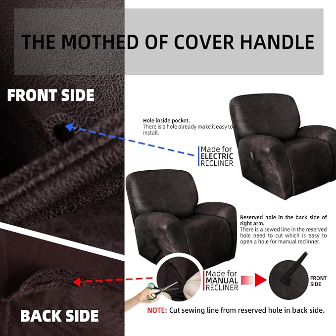 Leather Look Oversize Recliner Chair Covers, Thick 4 Pieces Lazy Boy Recliner Covers for Recliner Chair, Leather Cover for Recliner Slipcovers for Pets Kids(X-Large, Black Coffee)