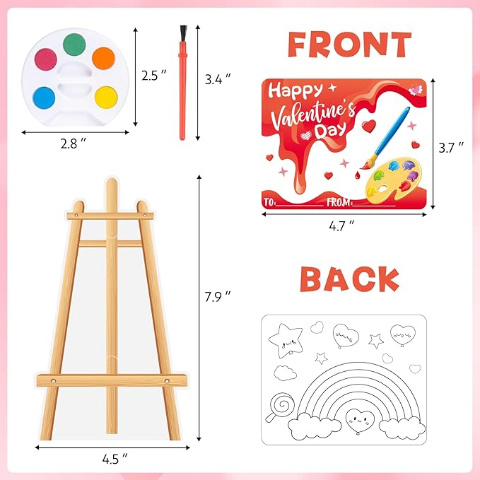 24 Pcs Easel Valentines Day Cards for Kids School with Mini Watercolor Paint Sets for Classroom Exchange, Valentines Gifts Party Favors for Boys Girls