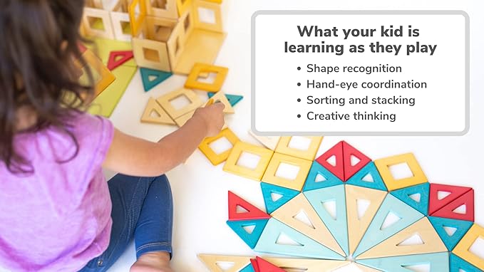 Wooden Magnetic Tiles by Big Future Toys - 100 Piece Set | Montessori Toys | Sensory Toys | Wooden Magnetic Blocks | STEM Building Toys | Wooden Blocks for Toddlers| Toddler Toys Age 3+