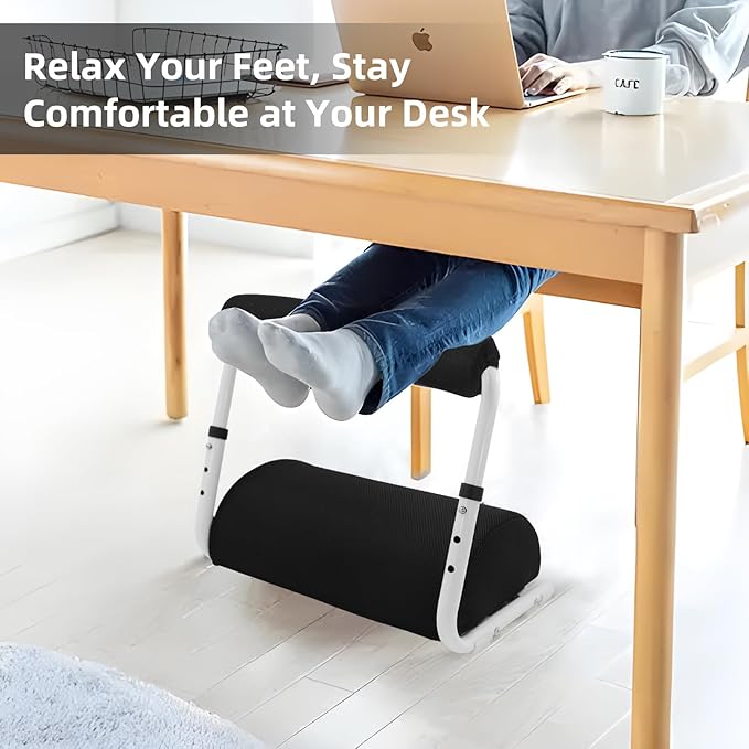 Foot Rest for Under Desk at Work - 3 Positions Height Adjustable Leg Rest for Office or Home Use, Ergonomic Footrest with Detachable Cushion