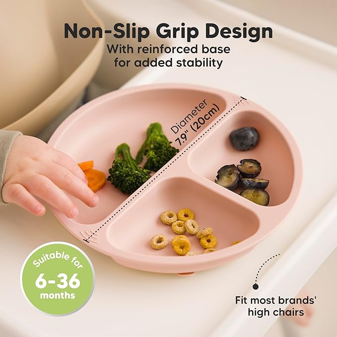 KeaBabies Suction Plates with Lids for Baby - 3-Pack 100% Silicone Suction Plates for Baby, Kids,Toddler Plates,Divided Baby Plates with Suction,Lids, BPA-Free, Microwave, Dishwasher Safe (Macaron)