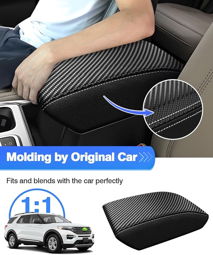 Autorder Center Console Cover for Ford Explorer 2020-2025 Accessories Armrest Cover Carbon Fiber Anti-Scratch Middle Console Pad Leather Armrest Protector