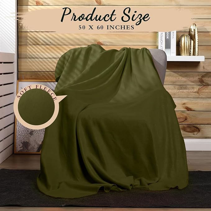 Kinlop Fleece Blanket Bulk 60 x 50 Inch Soft Lightweight Fleece Cozy Blanket Warm Throw Plush Pet Throw for Bed Couch Sofa Home Office Wedding Gifts Travel Camping(Army Green,40 Packs)