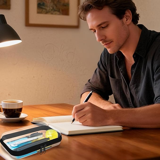 Clear Hard Shell Zipper Case,Clear Toy Storage Pouch,Waterproof Transparent Organizer Comestic Case for Travel, Office, Home (Black, M+2*S)