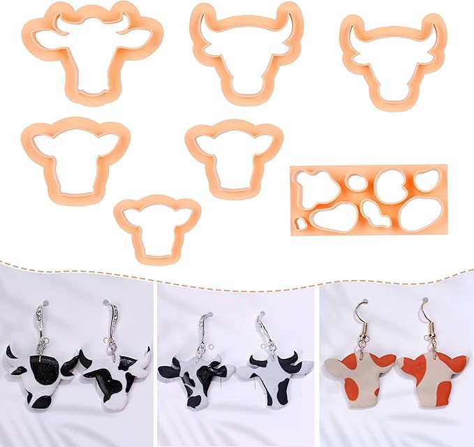 Puocaon Cow Spot Clay Cutters - 7 Pcs Cow Shapes Clay Earring Cutters, Farm Shape Clay Cutters for Jewelry Making, Animal Clay Cutters for Polymer Clay Jewelry Earrings Making Basic Clay Cutters Set