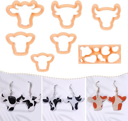 Puocaon Cow Spot Clay Cutters - 7 Pcs Cow Shapes Clay Earring Cutters, Farm Shape Clay Cutters for Jewelry Making, Animal Clay Cutters for Polymer Clay Jewelry Earrings Making Basic Clay Cutters Set