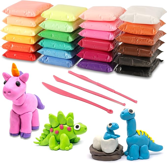 Air Dry Clay Kit 24 Colors,Modeling Clay with 3 Sculpting Tools,Air Dry Ultra Light Clay,DIY Molding Magic Foam Clay Gift for Kids Girls Boys Art Crafts Christmas Birthday Gifts(24 Colors)