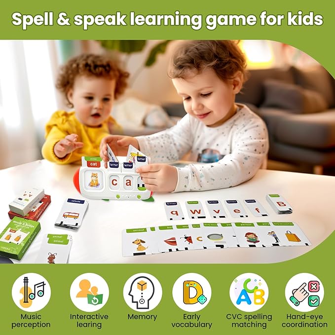 Talking Flash Cards for Toddlers 2 3 4 5 6 7 8,Sight Words Sensory Montessori Learning Toys with Autism,CVC Word Spelling & Talking ABC Flash Card for Kids,for Preschool Boys Girls