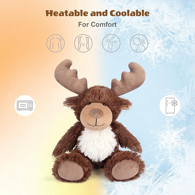 Heatable & Coolable Moose Stuffed Animal, Plushies Microwavable Heating Pad for Soothing & Relaxation, Lavender Scent Stuffed Plush Toys for Stress Relief, Christmas Stuffed Animals Gifts