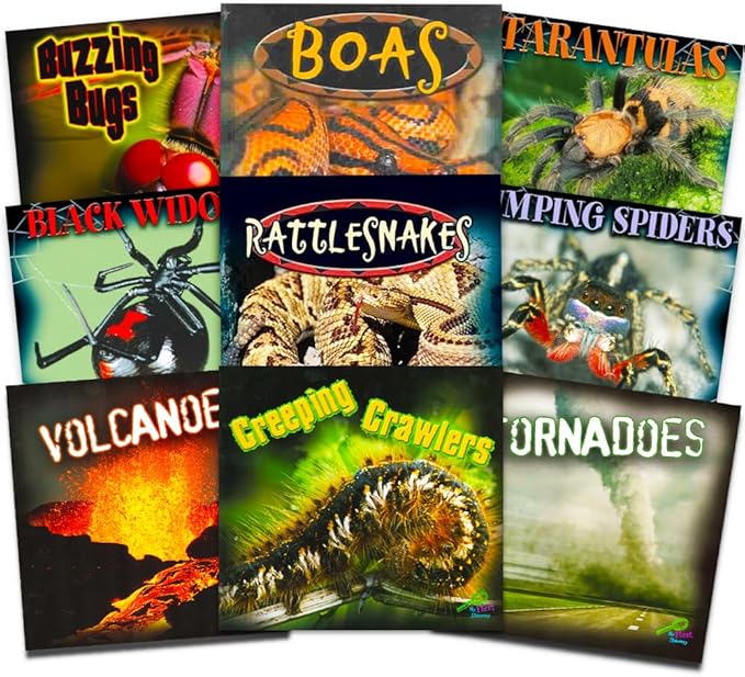 Know-It-All Educational Nature Books for Kids Toddlers -- Assorted Set of 9 Books About Wild Animals (Sharks, Spiders, Dinosaurs, Snakes, More)