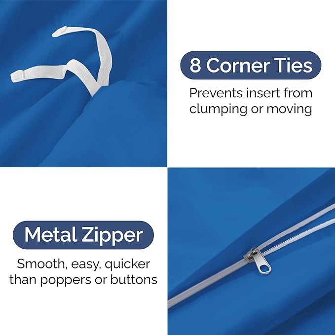 Duvet Cover King Size Set - Extra Soft King Size Duvet Cover 104 x 90 with 2 Pillow Shams - Hotel Luxury Easy Care and Fade Free w/Zipper Closures & Ties - Comfy Breathable Bedding Set (Royal Blue)