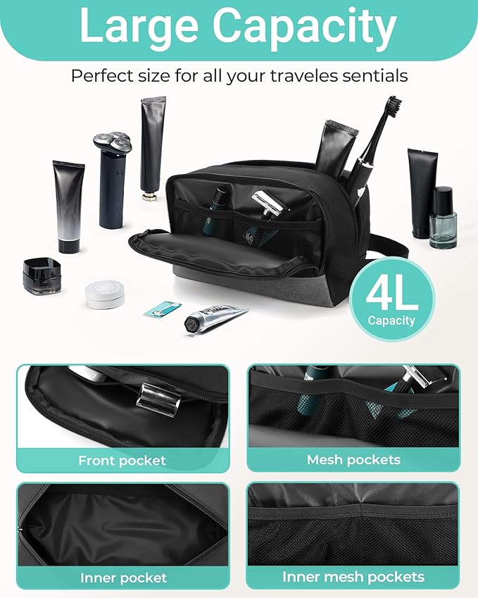 Elviros Travel Toiletry Bag for Men Hanging Dopp Kit Shaving Bag Toiletries Organizer Small Tool Medicine Hygiene Bag for Traveling Pouch(Dark Grey,Large)