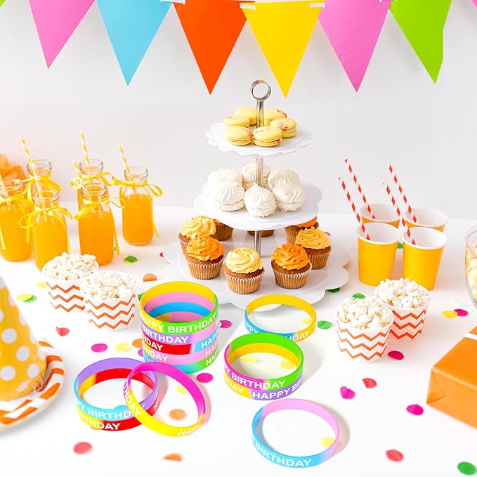 CHRORINE Happy Birthday Rubber Bracelets 12 Styles Silicone Wristbands for Classroom Birthday Party Favors 36 Pieces