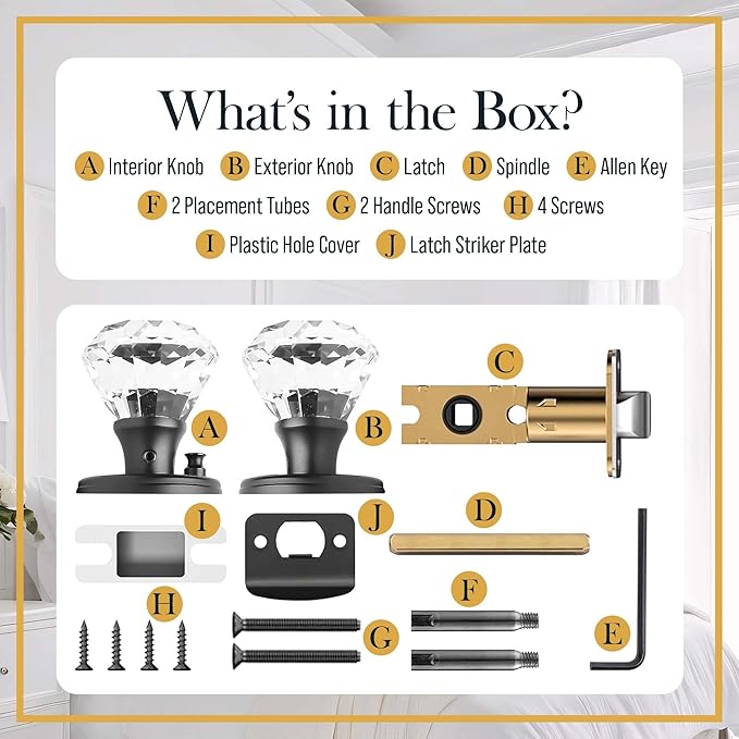 Clear Crystal Door Knob with Lock, Glass Door Knobs Interior Privacy Set, Vintage Decorative Antique Style Handle for Bedroom, Bathroom, Closet, 2 Pack