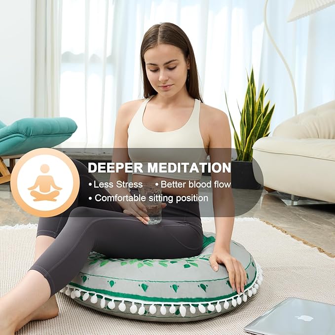 32 in Meditation Floor Cushion, Round Large Floor Pillow for Adult, Yoga Pillows for Sitting On Floor, Boho, Memory Foam Filling