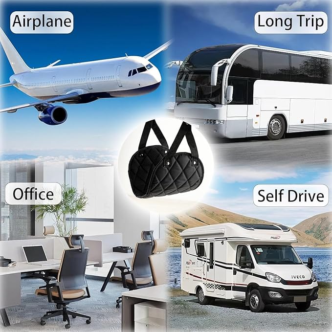 Premium 2-Pack Airplane Foot Hammock with 2 Eye Masks & 2 Earplugs Set - Adjustable Length Foot Rest for Comfortable Plane Travel, Portable Under Desk Flight Foot Leg Sling - Black & Blue