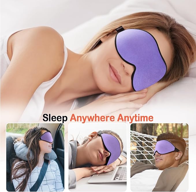LitBear Sleep Mask for Side Sleeper Women Men, Eye Mask for Sleeping Light Blocking, 3D Contoured Cup Sleeping Mask, Soft Breathable Sleep Eye Mask with Adjustable Strap for Flight, Light Purple