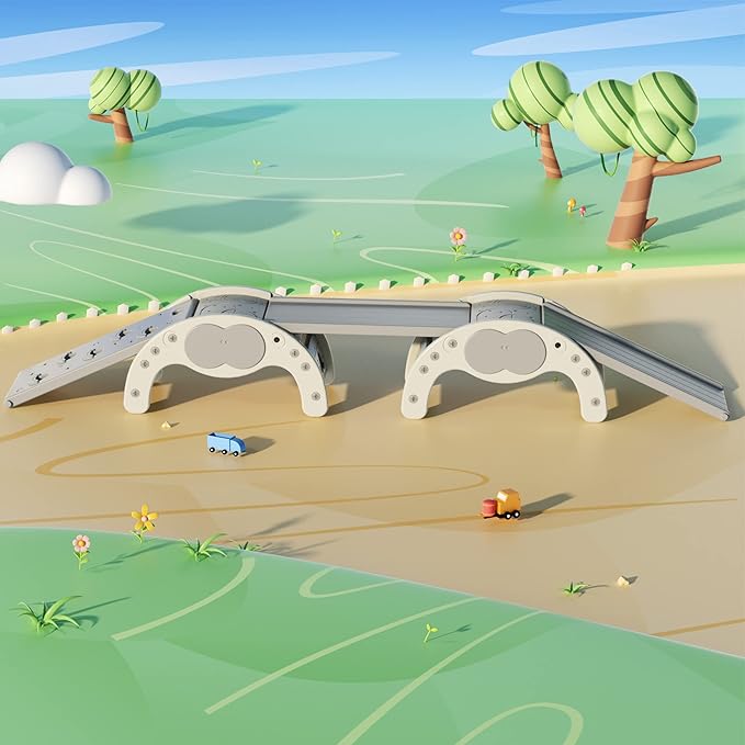 Children's Indoor Climbing Slideway Swing Playground 4-in-1 Function: Slide, Rock Climbing, Balance Board and Cradle Safe and Solid Montessori Toys White（2 Climbing Frame+3 Sliding Plate）