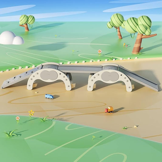 Children's Indoor Climbing Slideway Swing Playground 4-in-1 Function: Slide, Rock Climbing, Balance Board and Cradle Safe and Solid Montessori Toys White（2 Climbing Frame+3 Sliding Plate）