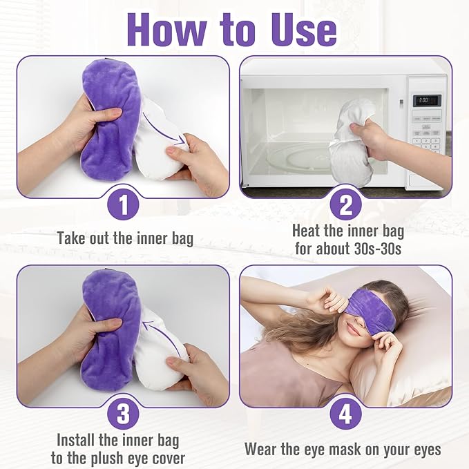 BeHoomi Heated Eye Mask Warm Compress for Eyes, Soothing Weighted Eye Mask for Sleeping, Microwave Moist Heating Pad Hot Compress for Eyes Relaxation, Reusable Sleep Mask for Home, Office (Purple)