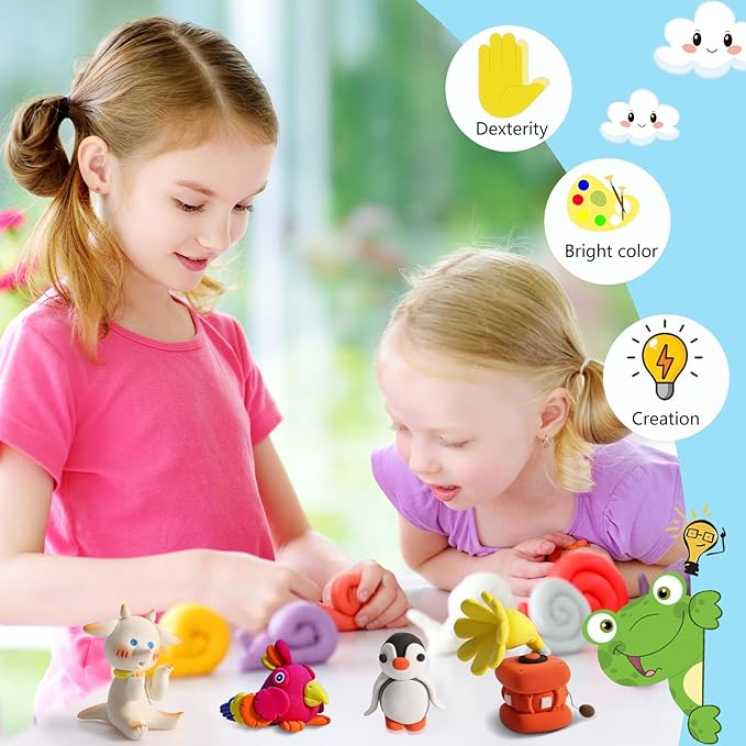Air Dry Clay Kit - QMay 50 Colors DIY Modeling Clay Ultra Light Magic Clay, Nontoxic & Soft Clay with Sculpting Tools and Decoration Accessories, Art Craft Gift for Kdis 3-12