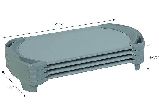 Children’s Factory SpaceLine Nap Cots, Kids Daycare and Preschool Sleeping Cot, Toddler Size, Set of 4, Teal Green