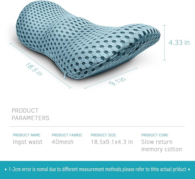 Lumbar Support Pillow for Office Chair, Memory Foam Lumbar Pillow for Lower Back Pain Relief - Black (Blue)