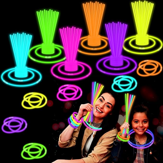 Glow Sticks Party Pack 8"-50,Light up Bracelets & Necklaces Accessories for Kids, Valentines Day Neon Glow in the Dark Party Favor Supplies Decorations for Birthday, Camping, Wedding, Dance Activities