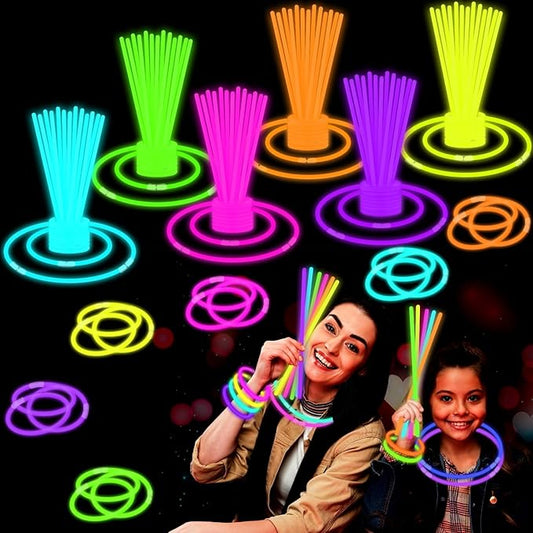Glow Sticks Party Pack 8"-50,Light up Bracelets & Necklaces Accessories for Kids, Valentines Day Neon Glow in the Dark Party Favor Supplies Decorations for Birthday, Camping, Wedding, Dance Activities